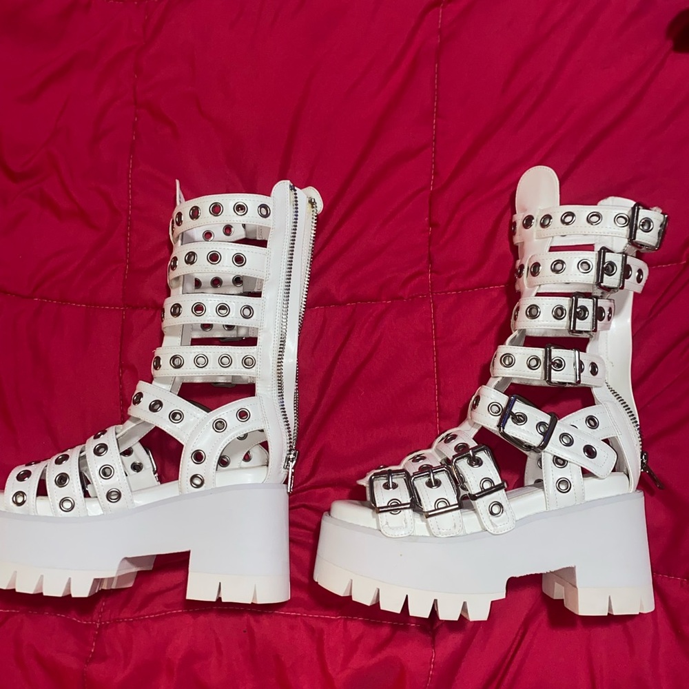 White Studded Platform Boots from Dolls kill